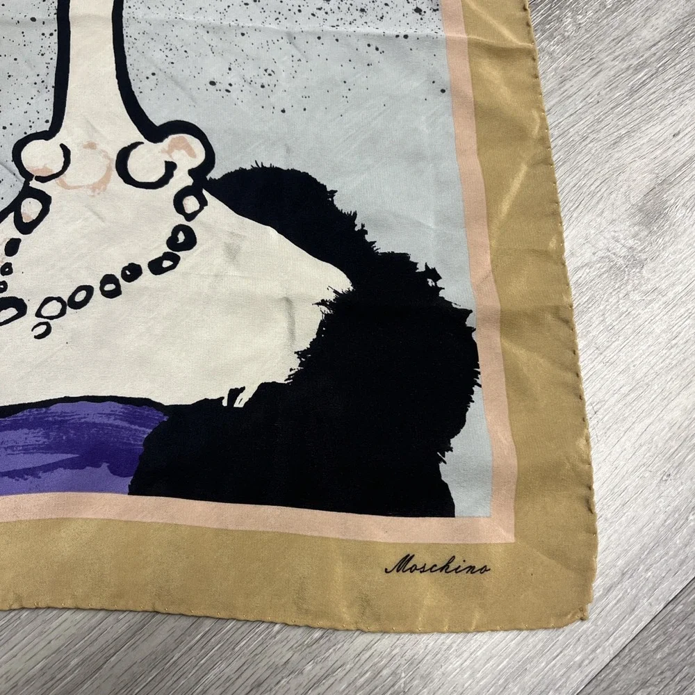 MOSCHINO Silk Scarf Olive Oyl Popeye 100% Silk Made In Italy